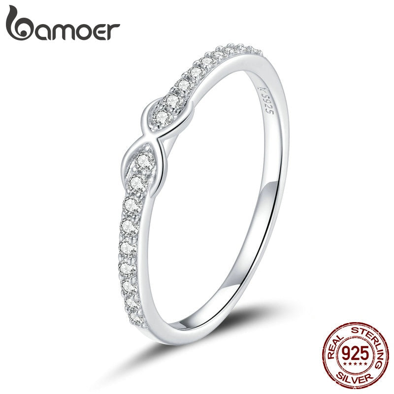 bamoer 925 Sterling Silver Infinity Symbol Finger Rings for Women Vintage Retro Stackable Rings Band Silver Fine Jewelry SCR691