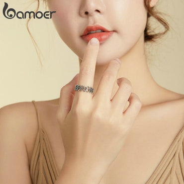 bamoer Geometric Ring Finger Rings for Women 925 Sterling Silver Retro Engagement Wedding Jewelry Fashion Accessories SCR694