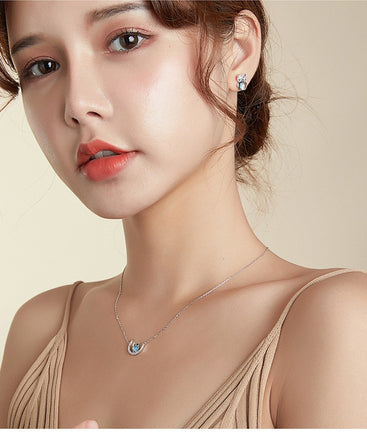 bamoer 925 Sterling Moon & Owl Ears CZ Earrings and Necklace Jewelry Sets for Women Fine Wedding women gift Jwelry Set ZHS220