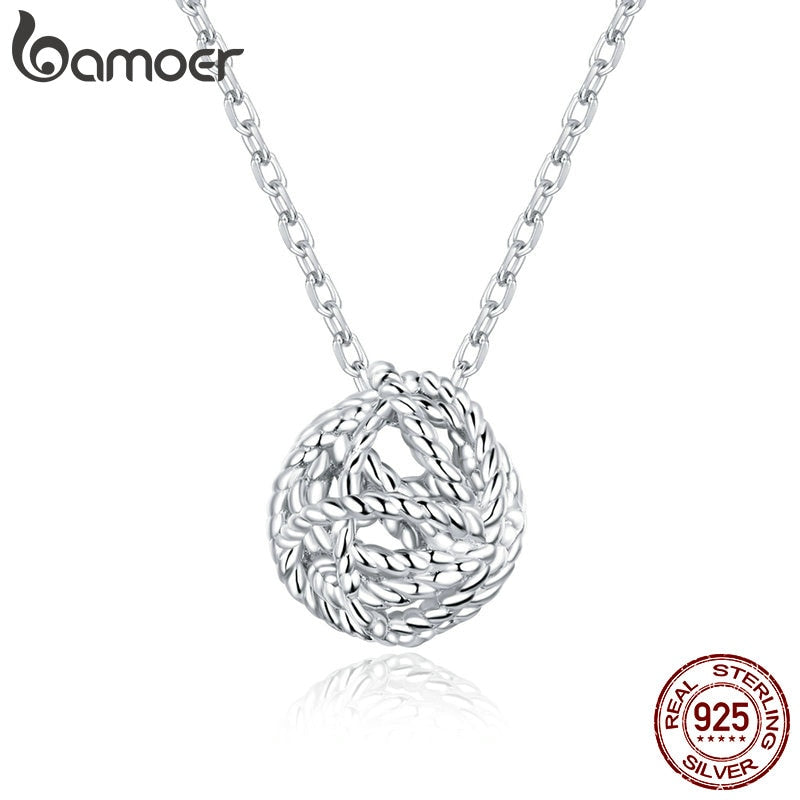 bamoer 925 Sterling Silver Ball of yarn Pendant silver Necklace for Women Pendant necklace Fine Jewelry women chritsmas SCN430