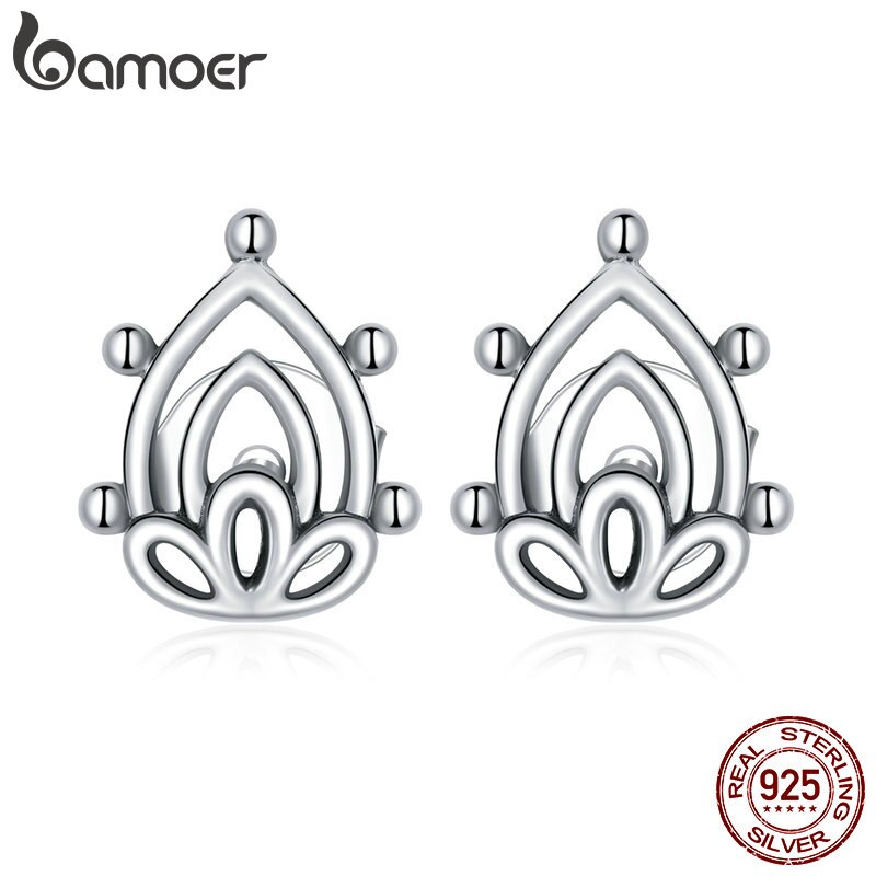 bamoer 925 Sterling Silver Lotus Bud Ear Earrings for Women Minimalist Fine Hypoallergenic  Elegant Weddings jewerly SCE989