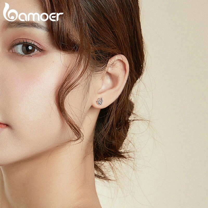 bamoer 925 Sterling Silver Lotus Bud Ear Earrings for Women Minimalist Fine Hypoallergenic  Elegant Weddings jewerly SCE989