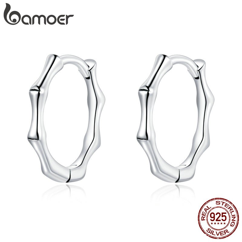 bamoer Authentic 925 Sterling Silver Bamboo Earrings Stud Earrings for Women Men Silver Fashion Hypoallergenic  Jewelry SCE988