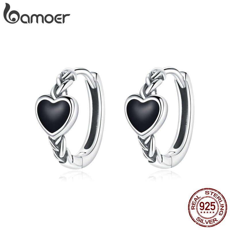 bamoer Genuine 925 Sterling Silver Hypoallergenic  Black Love Earrings for Women Animal Fashion women Jewelry Orecchini BSE456