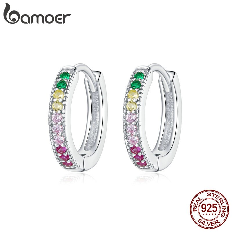 bamoer 925 sterling Silver Hypoallergenic  Stud Earrings Women Colorful ear Buckles Earring Ear for Girl earring jewerly BSE459