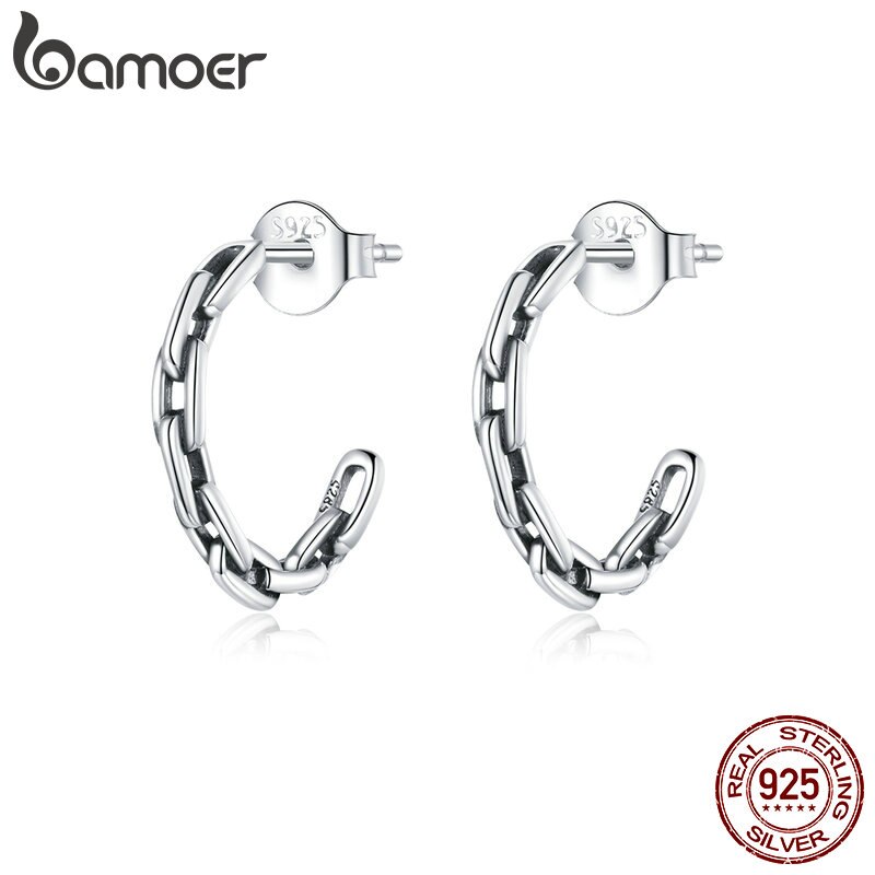 bamoer 925 Sterling Silver Metal Buckle Stud Earrings for Girl Enamel Asymmetry Hypoallergenic Ear Stud for girls Kids BSE454