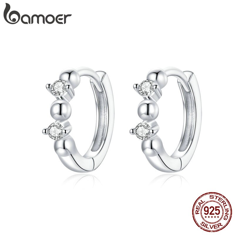 bamoer Authentic 925 Sterling Silver Simple Zircon Earrings Stud for Women and Men Silver 925 Fashion silver Jewelry SCE980