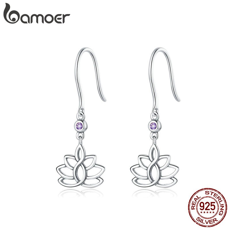 bamoer 925 Sterling Silver Jewelry Gift with Elegant Lotus CZ Stud Earrings for Women Girls women Gift Statement Jewelry BSE451