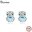 bamoer 925 Sterling Silver Jewelry Gift with Owl Earrings CZ Light Stud Earrings for Women Girls Gift Statement Jewelry BSE450