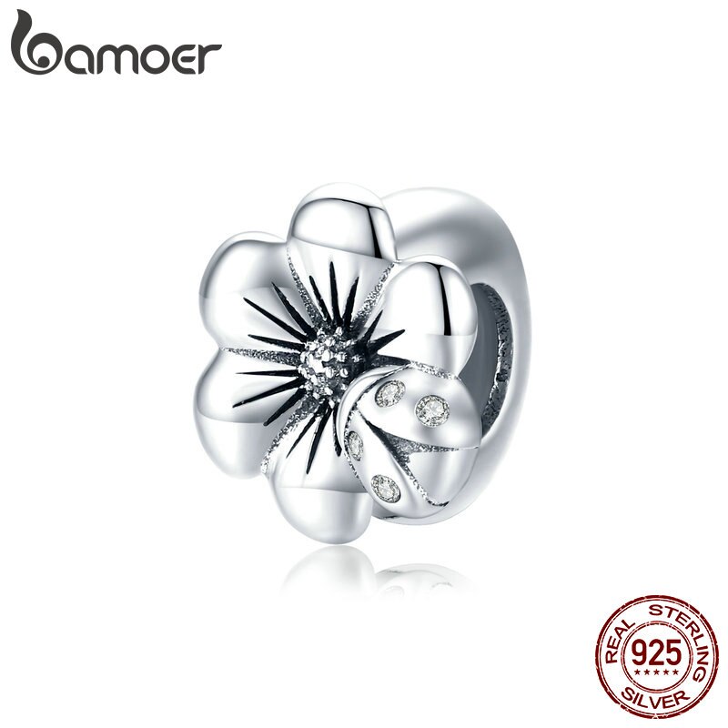 bamoer Authentic 925 Sterling Silver Jewelry make Blooming Flower Charm for Original Silver Beads Bracelet & Bangle DIY SCC1698