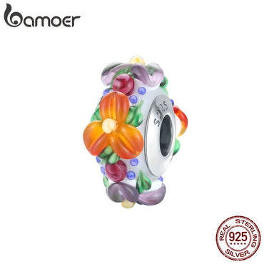 bamoer Authentic 925 Sterling Silver Jewelry make Colorful Flowers Charm for Original Silver Beads Bracelet & Bangle DIY SCC1702