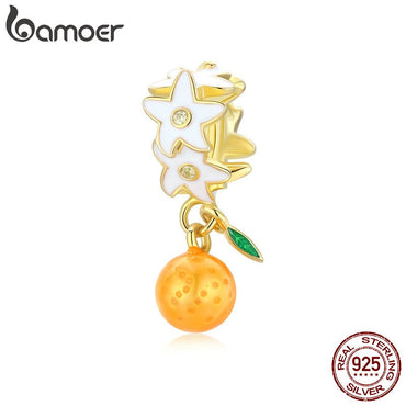 bamoer 925 Sterling Silver CZ Orange Fruit Charm Beads for Original Bracelet Silver 925 DIY Jewelry charm Accessories SCC1715