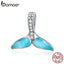 BAMOER Hot Sale 925 Sterling Silver Mermaid's Tail Blue Enamel Charms Beads fit Women Necklaces Bracelets Silver Jewelry SCC1067