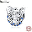 BAMOER Genuine 925 Sterling Silver Widom Elf Flower Fairy Blue CZ Beads Charm fit Bracelets Bangles DIY Jewelry Making BSC027