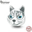 BAMOER 100% 925 Sterling Silver Dog Head Cute Husky Poodle Animal Charm Beads fit Charm Bracelet Bangles Jewelry Making SCC836