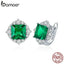 BAMOER Classic Genuine 925 Sterling Silver Green Square Zircon Stud Earrings for Women Wedding Earrings Silver Jewelry SCE540