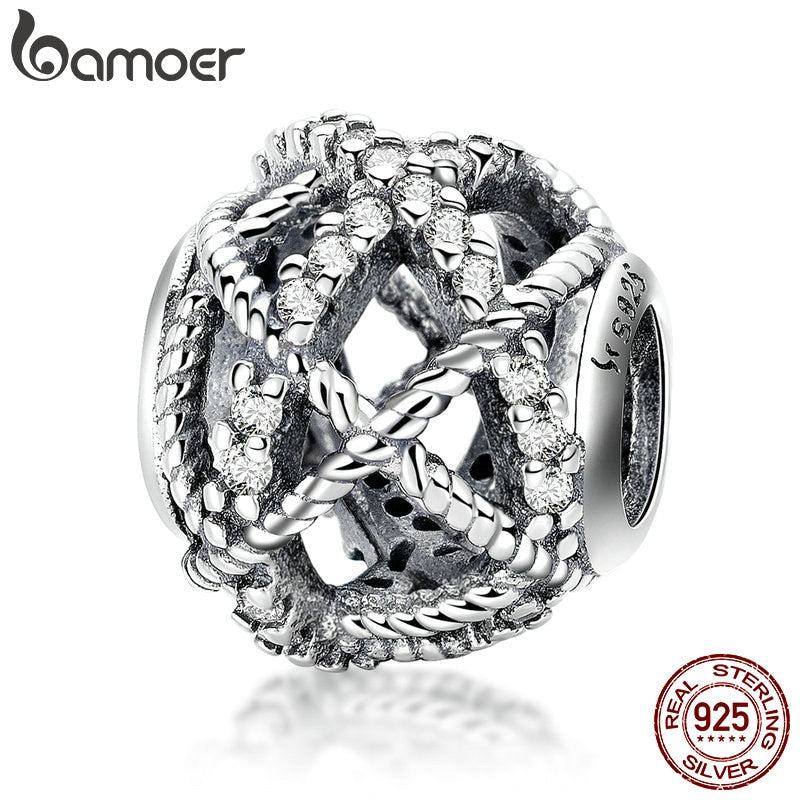 BAMOER 925 Sterling Silver Charmful Twine Round Charm Beads fit Women Charm Bracelets DIY Jewelry Making Accessories SCC728