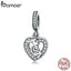 BAMOER Genuine 100% 925 Sterling Silver Mom in Heart Pendant Charm fit Women Bracelets DIY Jewelry Making Mother Gift SCC789