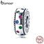 BAMOER Hot Sale 100% 925 Sterling Silver Rainbow Colorful CZ Spacer Charm Beads Fit Charm Bracelets Bangles Jewelry SCC1005