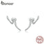 BAMOER Silver Earrings Simple Wave Minimalist 925 Stelring Silver Stud Earring for Women Girl Gifts Anti-allergy Jewelry SCE620