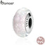 BAMOER Genuine 925 Sterling Silver White Pattern European Murano Glass Charm Beads fit Women Bracelets & Bangles Jewelry SCZ065