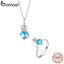 bamoer Ocean Blue Starfish Necklace Earrings Jewelry Sets Authentic 925 Sterling Silver AAA Zirconia Stone Jewelry ZHS127